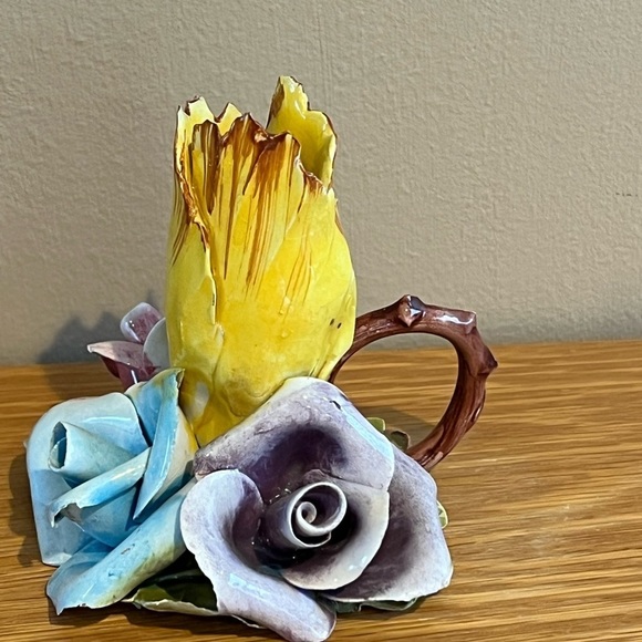 VTG Italian Capodimonte Style Hand Painted Porcelain Rose Candleholder 3.5” X 4” - Picture 1 of 11